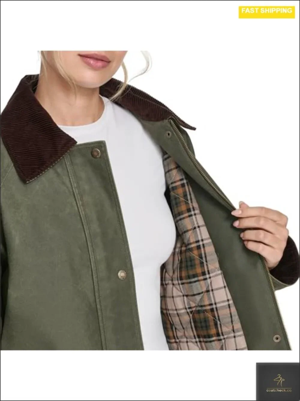 Levi's Women's Waxed Long Barn Coat with Plaid Lining